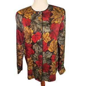 Corey B 100% Silk Shirt Sz 10 Button Up Autumn Leaves Fall Elegant Classy